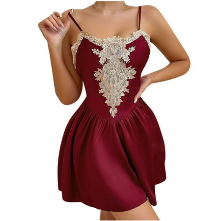 Aofany Clearance Women s Sling Nightshirt V Neck Lace Trim Spaghetti Strap Nightdress Knee Length Full Slip Nightgown Sexy Sleepwear Lace Chemise Babydoll Casual Lounge Dresses