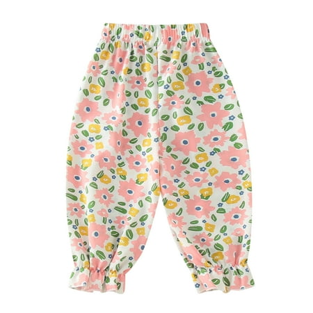 

Generic Fashionable Kids Loose Toddler Children Girls Summer Floral Print Pants Bloomers Casual Trousers Air Conditioning Pants Elastic Waist Casual Trousers Spring Fall Winter Long Pants