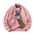 thumbnail image 2 of Maoxin Mens Jackets Men's Solid Color Casual Loose Fitting Long Sleeved Hooded Baseball Uniform Jacket Long Sleeve Hoodless Casual Outwear Jackets Pink 2XL, 2 of 3