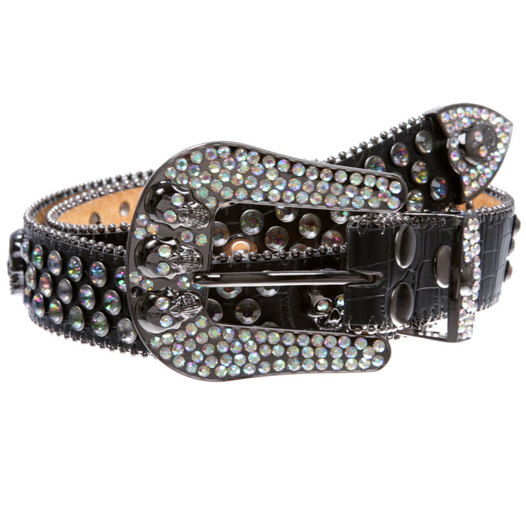 Jasgood Rhinestones Belt for Men Women, Skulls Western Leather Belt Sparkle Diamond Cowgirl Cowboy Studded Belts for Jeans, Men's, Size: Medium, Gold