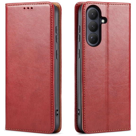 ELEHOLD Leather Wallet Case For Samsung Galaxy A17 5G with Card Slot Shockproof Flip Kickstand Cover,Red