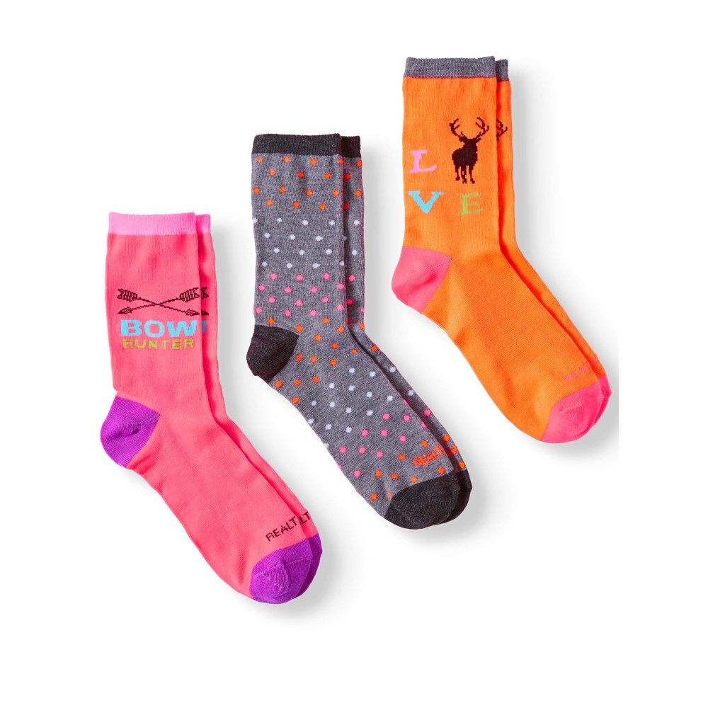 Realtree Real Tree Girls Crew Socks 3Pack, Sizes SL