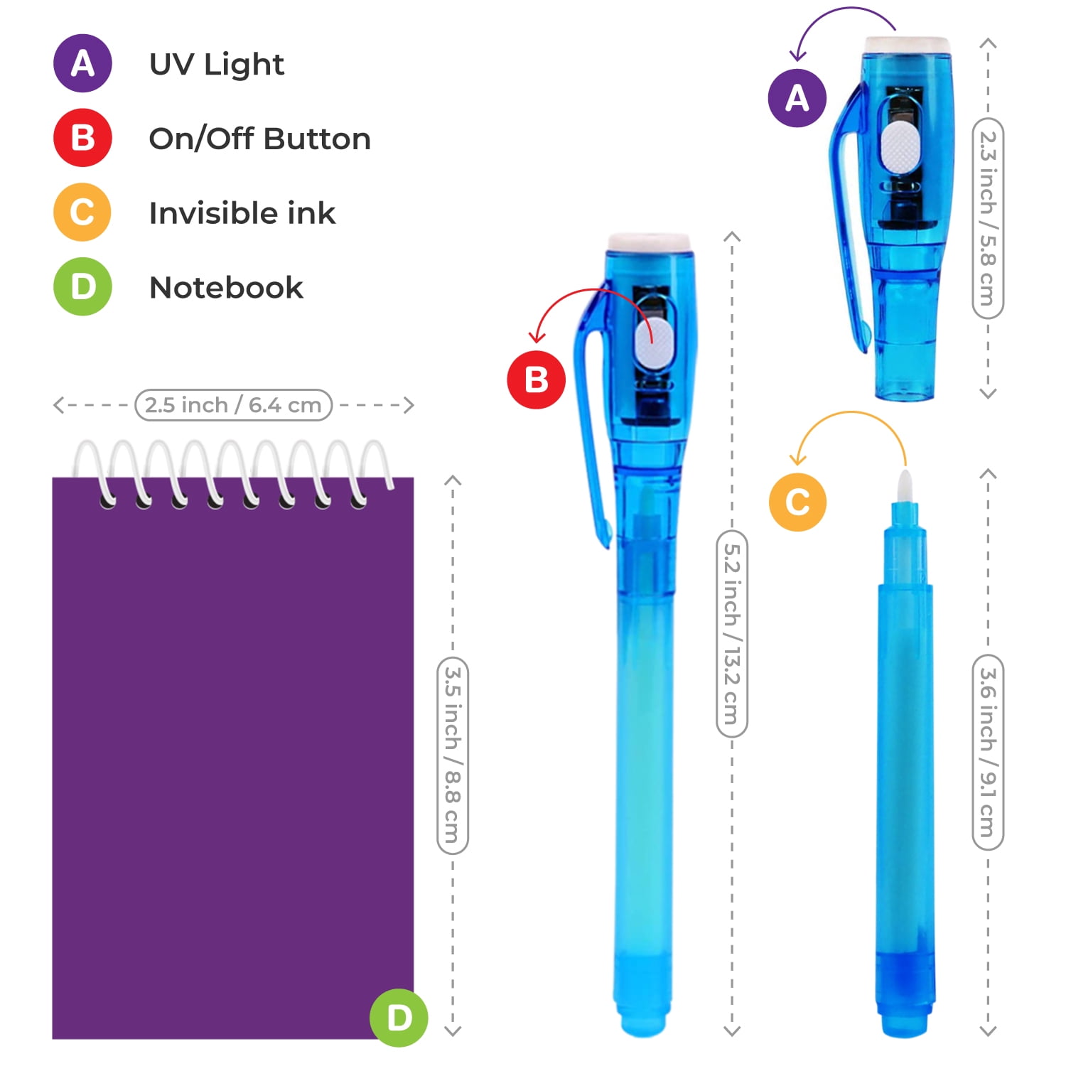 GIFTINBOX Invisible Ink Pen with UV Light for Kids, 24PCS Spy Pen Party  Favors for Kids 8-12, Magic Marker for Secret Message, School Supplies