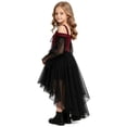 thumbnail image 4 of Girls' Halloween Gothic Off-Shoulder Lace Sleeve Party Dress, off-shoulder cut, lace mesh long sleeves, irregular high-low hem, Suitable For Halloween Parties, Themed Costume Events Red 7-8 Years, 4 of 7