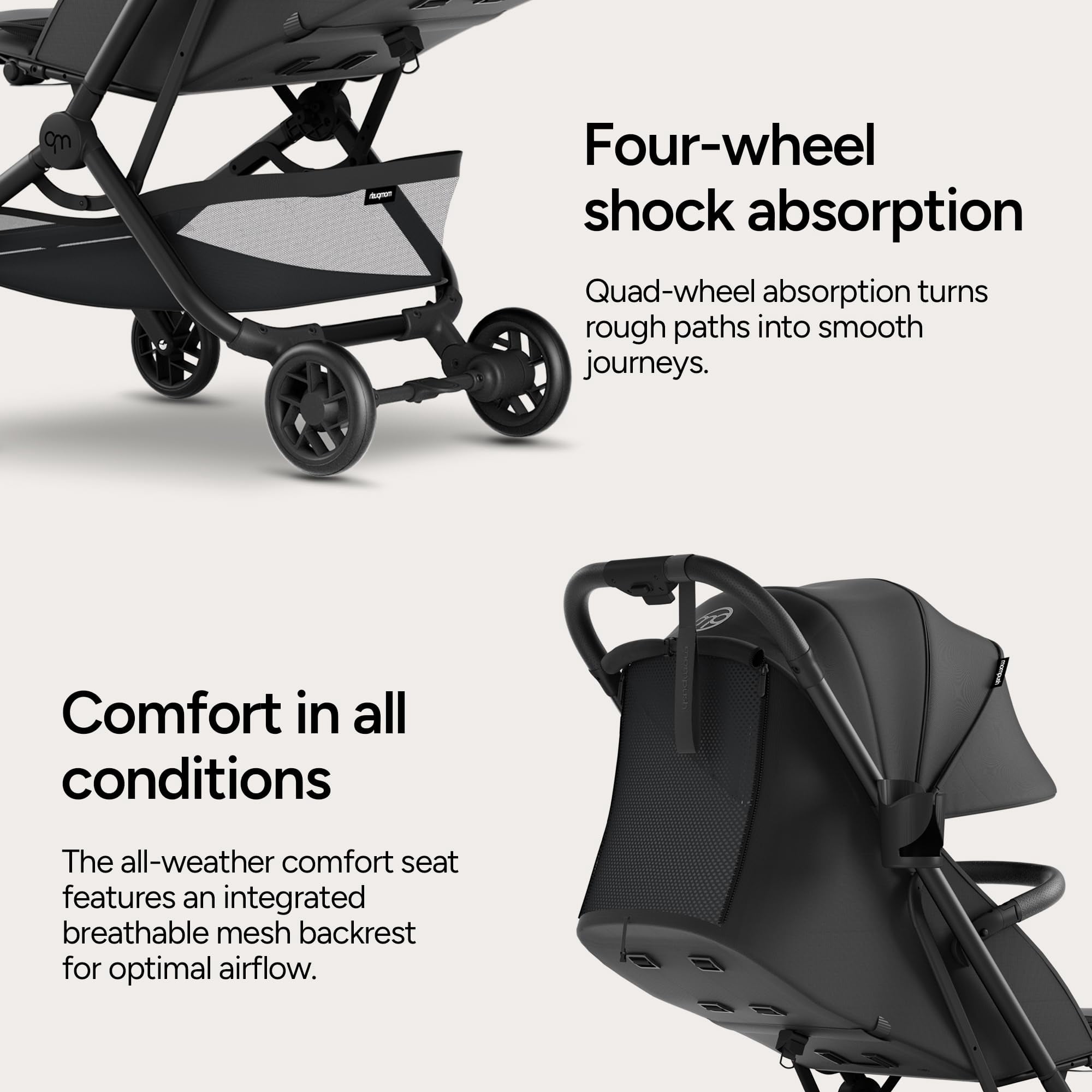 Mompush Velo Lightweight Travel Stroller with Lie-Flat Recline Seat, Airplane Friendly, Black, 18.8 LB, Unisex