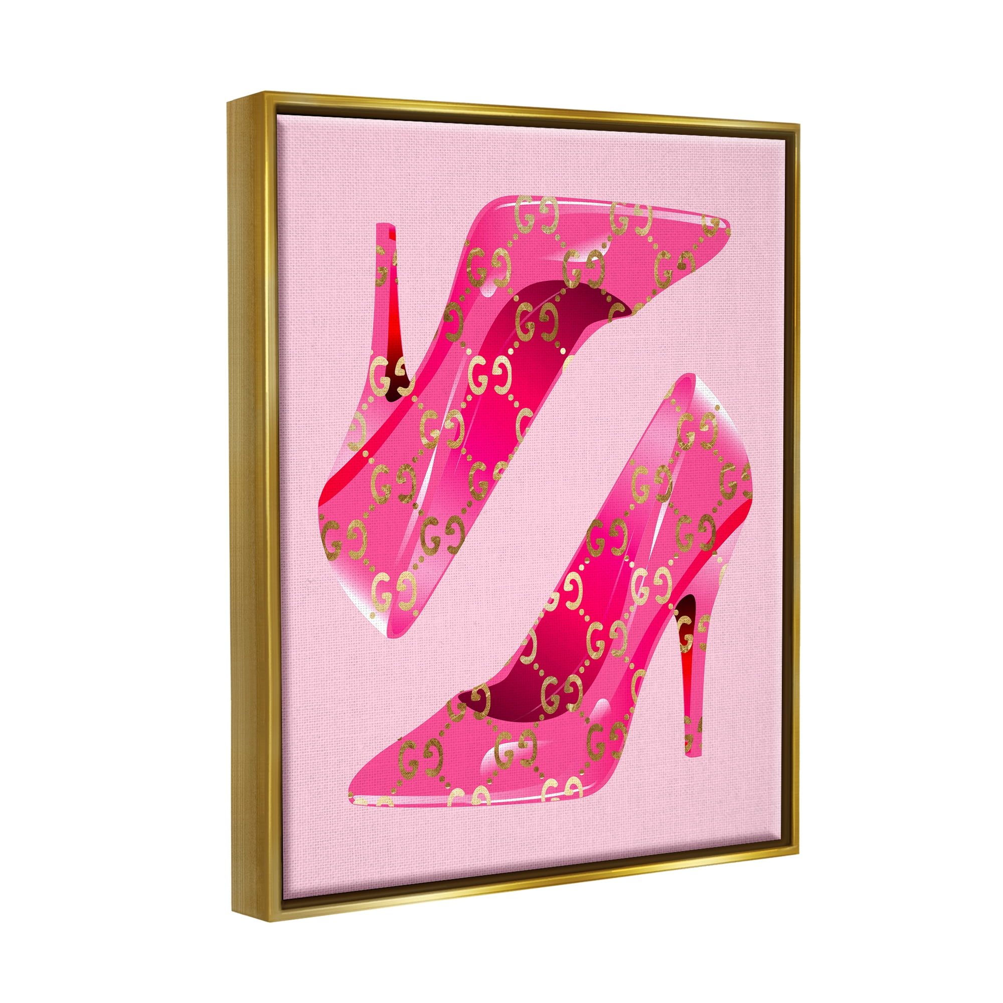 Stupell Industries Fashion Brand Heels Beauty & Fashion Painting Gold Floater Framed Canvas Art Print Wall Art, 17 x 21