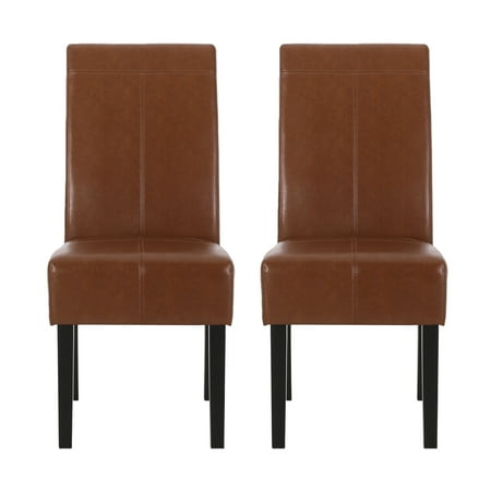 Noble House Braydon Contemporary Faux Leather Dining Chairs  Set of 2 Cognac Brown