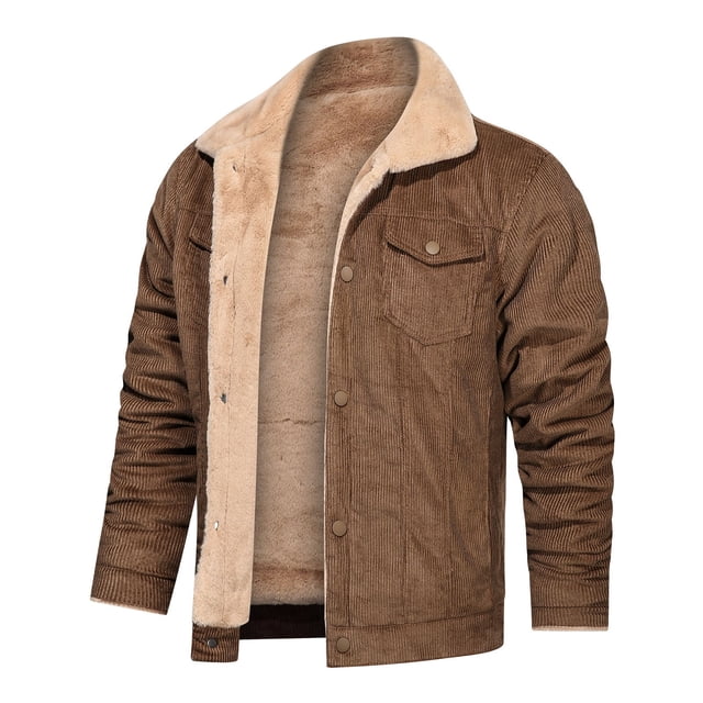 Mens Jacket Winter Mens Autumn and Winter Solid Color Lapel Jacket Plus Velvet Warm Casual Loose Jacket Mens Winter Jacket