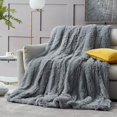 thumbnail image 1 of Shaggy Faux Fur Blanket, Ultra Soft Plush Fuzzy Throw Blanket With Reversible Warm Sherpa - Sofa Couch Bed Decoration For All Season Use (Gray, Queen 90X90), 1 of 4