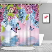 Blue Lilac Butterfly Fashion Shower Curtain Modern Cloth Fabric Bathroom Decor Set with Hooks 72x72inch (Blue Lilac Butterfly)