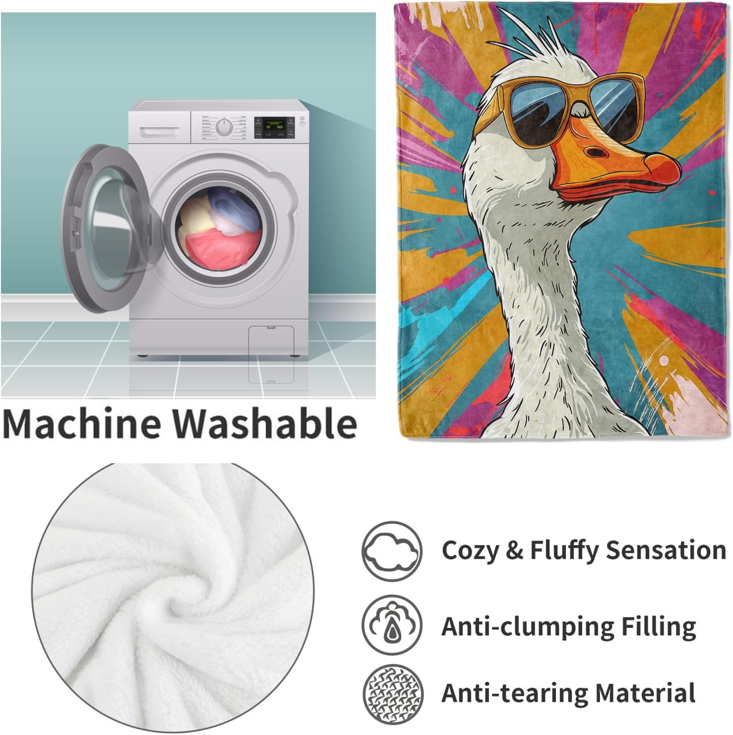 Cute Goose Blanket,Colorful Cartoon Flannel Throw Blankets,Soft Warm Lightweight Cozy Plush Animal Throws for Bedroom Sofa Home Decor Gifts for Women Girls 50"x40"