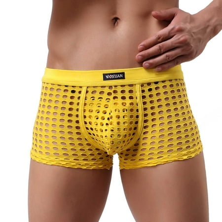 

Uorcsa Silky Men s Underwear Breathable Mesh Cotton Underpants Yellow