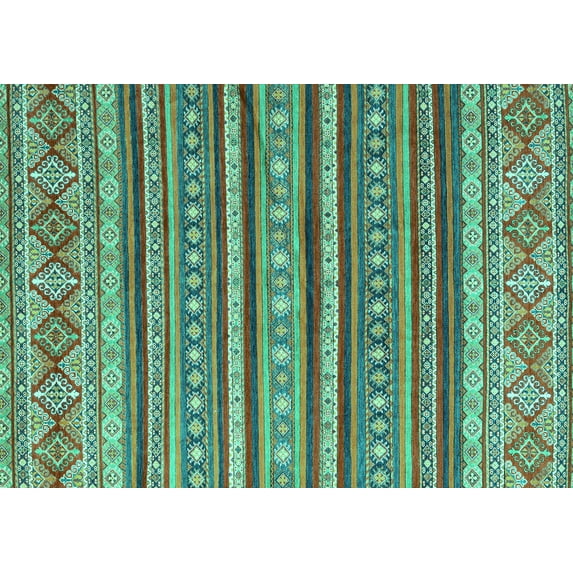 Ahgly Company Machine Washable Indoor Rectangle Oriental Turquoise Blue Modern Area Rugs, 4' x 6'
