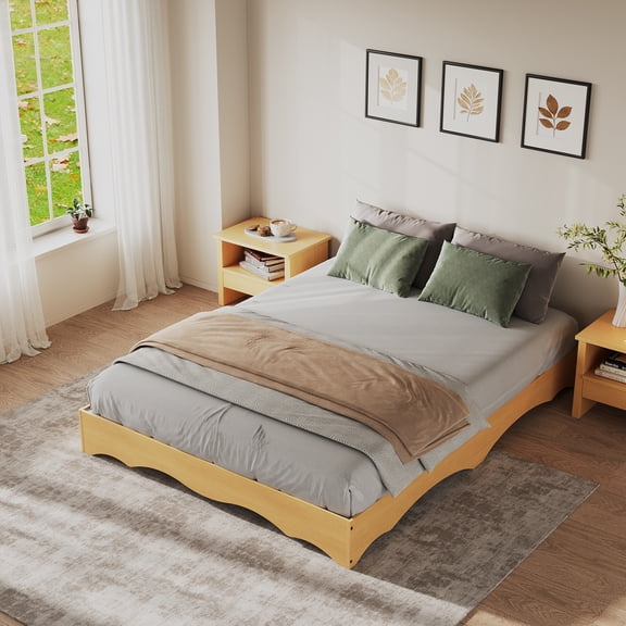 Minimalist Wood Platform Bed Frame Twin without Headboard, Wood Slats, No Box Spring, Pine