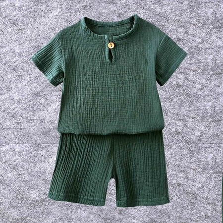 

Jinhomg Toddler Kids Lightweight Summer Outfits 2Pcs Boys Girls Comfy Cotton Linen Clothes Casual Solid Tshirts and Shorts Set Todays Daily Deals Army Green 130