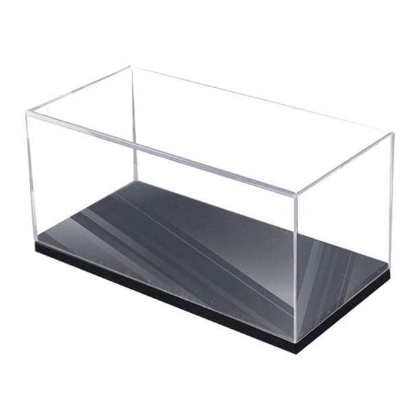 Vitrina acrílica moderna a prueba de polvo para muñecas y minifiguras de acción. Base negra