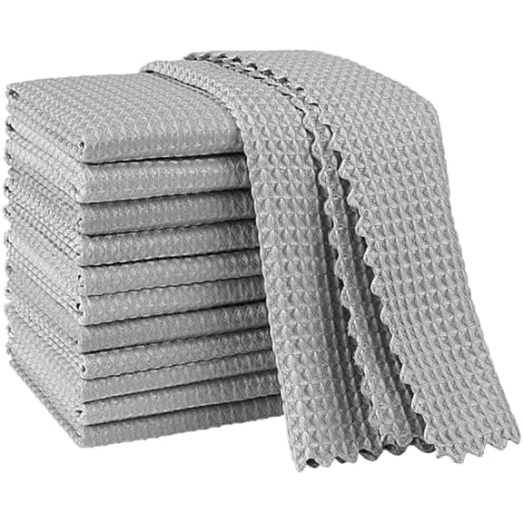 Microfiber Cleaning Cloth for Glass 12PK, Grey, Lint Free Cloth Polishing Cleaning Rags, Window Wipes, Barista Coffee Towel, Microfiber Towels for Car Detailing, Stainless Steel, 11×11"