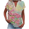 thumbnail image 2 of GaThRRgYP Womens tops V Neck Short Sleeve,Women Casual Printed Short Sleeve Button Home V-Neck T-shirt Blouses Pink XXL, 2 of 5