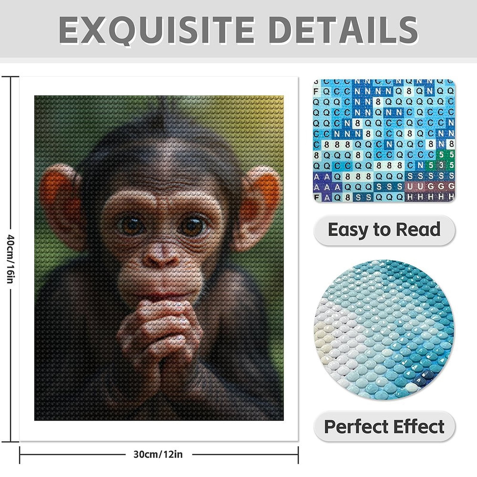 Diamond Art Kit for Adults, Young Chimpanzee Close Up Diamond Painting for Adults Beginners, 5D DIY Diamond Art Painting Kits, Colorful Diamond Painting Craft for Home Decor 12x16