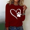 thumbnail image 2 of ibuvkizy Love Heart Graphic Sweatshirt for Women Printed Round Neck Pullover Long Sleeved Casual Womens Sweatshirts Wine,S, 2 of 4