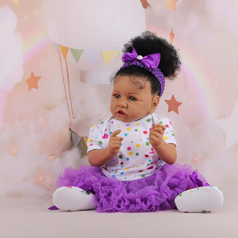 22 Inch African American Reborn Baby Doll, Realistic Black Newborn Baby Doll (No Accessories) for Kids Age 3+