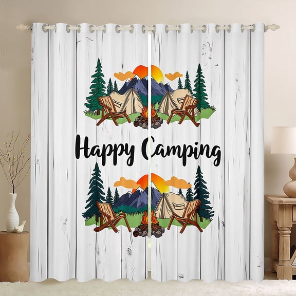 Erosebridal Happy Camping Black Out Curtains For Camper Lover,Old Bran Door Curtains Pack of 2 (42x63 Each) For Kids
