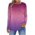 thumbnail image 3 of Women's Fashion Fallow Printing Round Neck Long Sleeve T-Shirt Top Blouse Casual Loose Fit Soft Cotton Blend Tunic Length Fall Style | CSEONE,Purple L, 3 of 8
