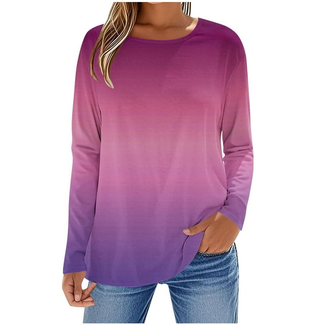 Enjoytime Hauts Décontractés pour Femmes Imprimé Col Rond Manches Longues Chemise Décontractée Tendance Affaires Blouses Automne