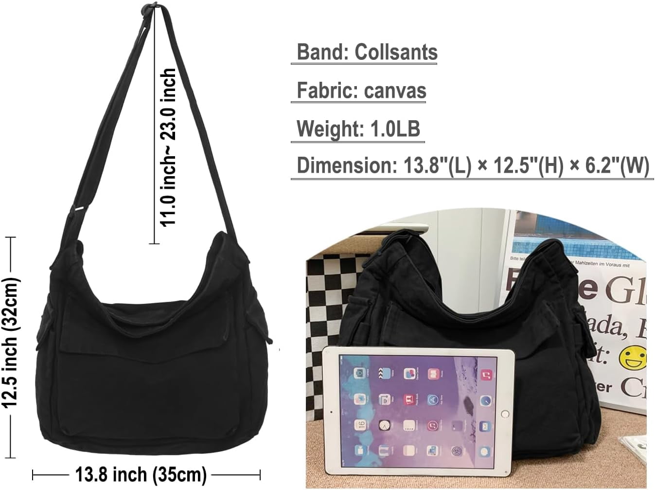 Messenger Bag Hobo Crossbody Bags for Women Canvas Bag Crossbody Tote Bag Shoulder Bag