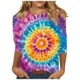 thumbnail image 3 of DDAPJ pyju Womens Tie Dye Shirts 3/4 Sleeve Crew Neck Colorful Graphic Tees Trendy Comfy T-Shirts Casual Going Out Clothes Sales of the Day Multicolor M, 3 of 6