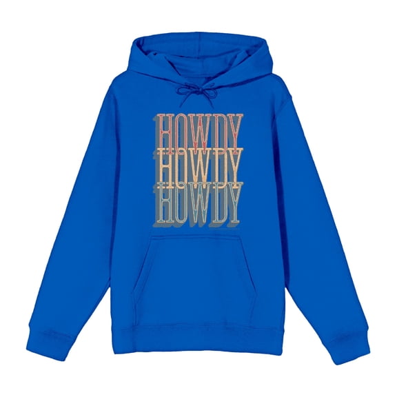 Western Howdy Repeat Text Adult Blue Long Sleeve Hoodie-Medium