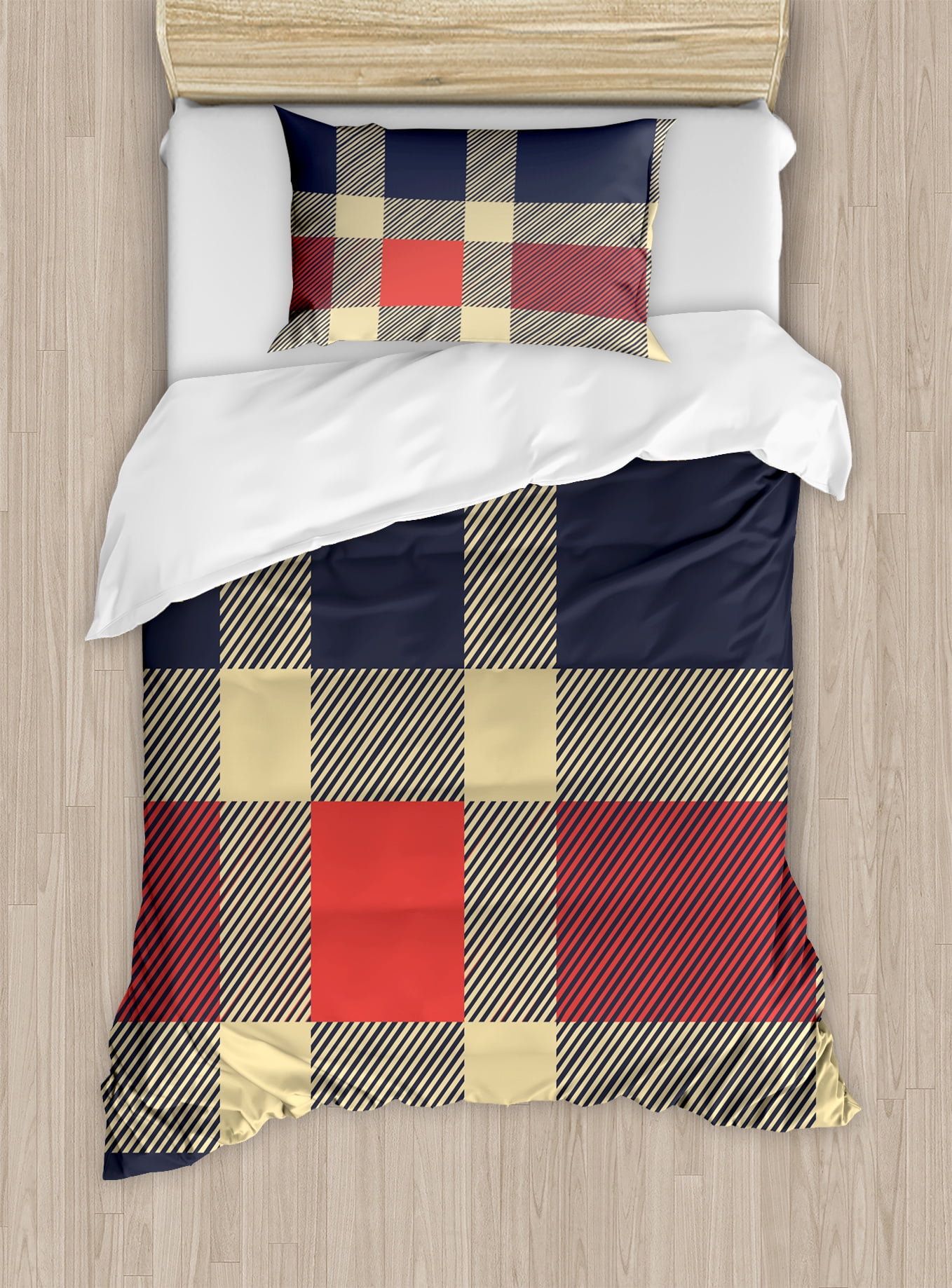 Checkered Duvet Cover Set Vintage Plaid Scottish Tartan Pattern