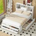 thumbnail image 2 of Euroco Queen Size Platform Bed with Storage Headboard and 8 Drawers, White, 2 of 23