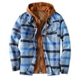 thumbnail image 2 of Herrnalise Men Zipper Casual Hooded Fake Two Loose Thicken Lattice Jacket Coats Light Blue, 2 of 3