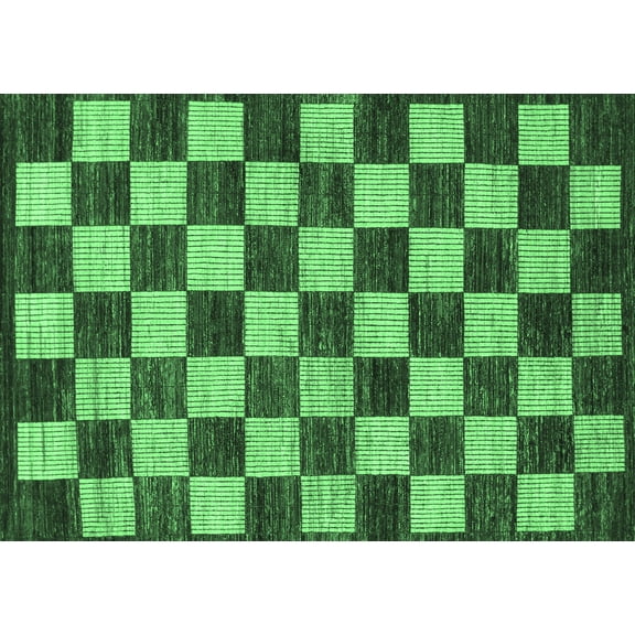 Ahgly Company Indoor Rectangle Checkered Emerald Green Modern Area Rugs, 5' x 7'