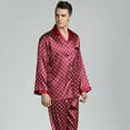 thumbnail image 4 of AMERTEER Men‘s Silk Pajamas Set Casual Print Home Service Two-Piece Set, 4 of 6