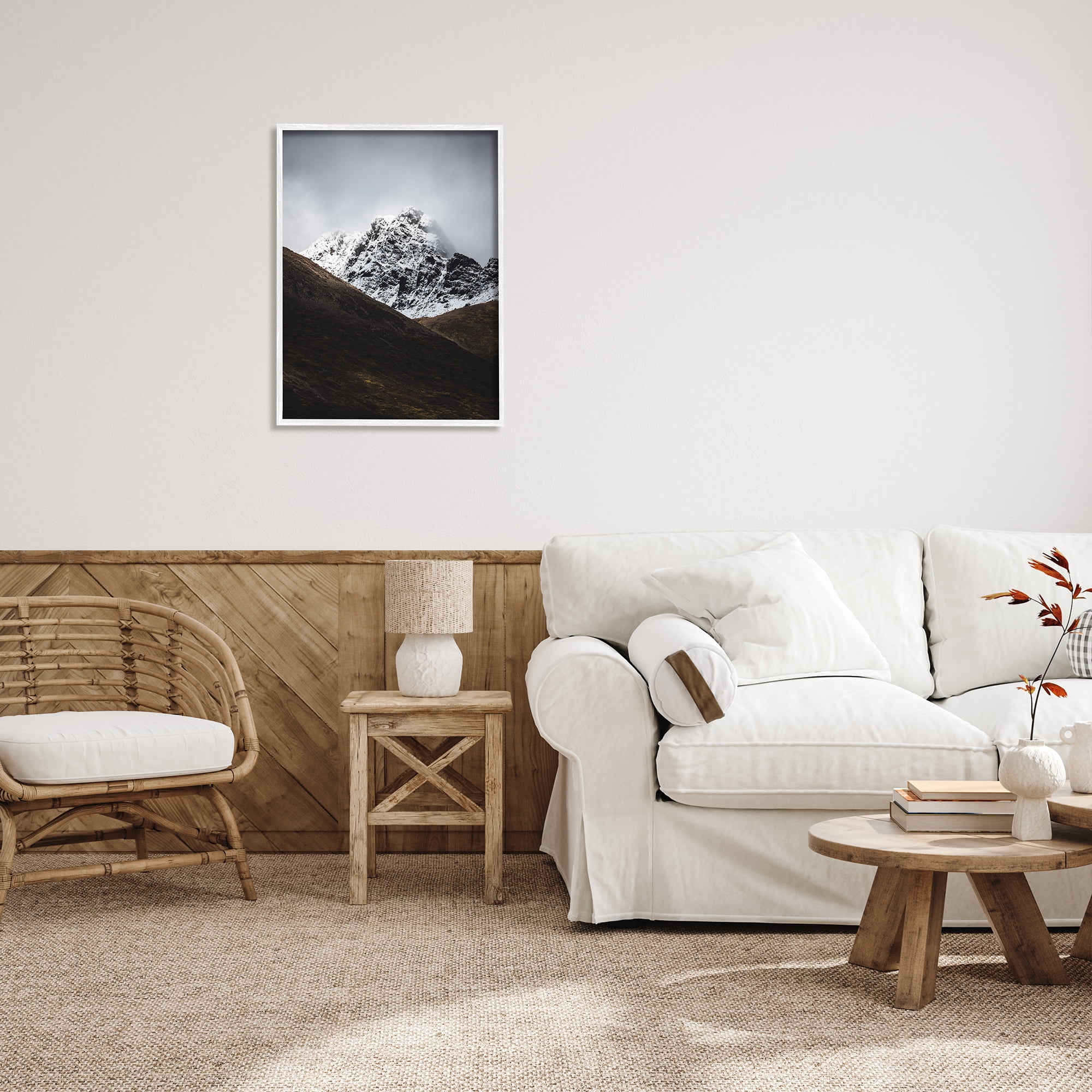 Stupell Industries Icy Mountain Valley Landscape Photography White Framed Art Print Wall Art, 24 x 30