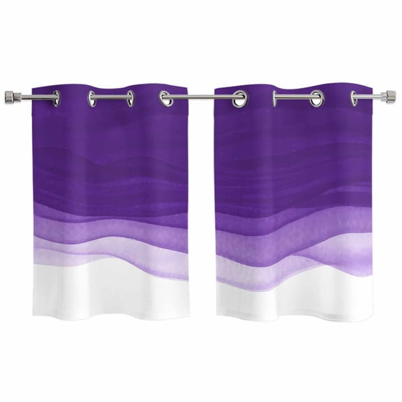 Purple Waves Kitchen Curtains Small Short 39 Inch Length, Ombre Abstract Art Gradient Modern Grommet Top Bedroom Living Room Curtains, Light Filtering Cafe Curtain Drapes 2 Panels Set 55''x39''