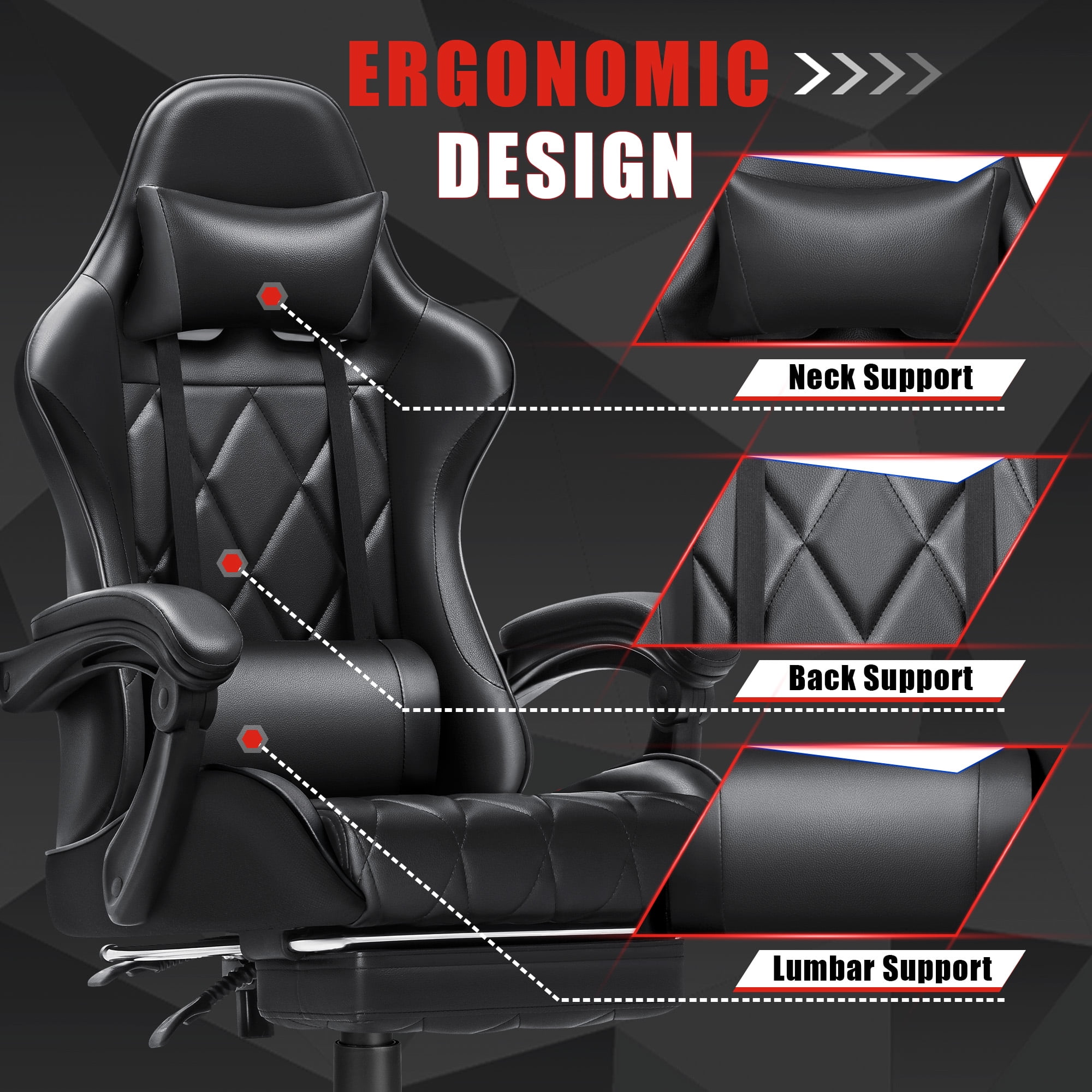 Homall Gaming Chair Massage Office Chair Computer Racing Chair High Back PU Leather Chair with Footrest, Black