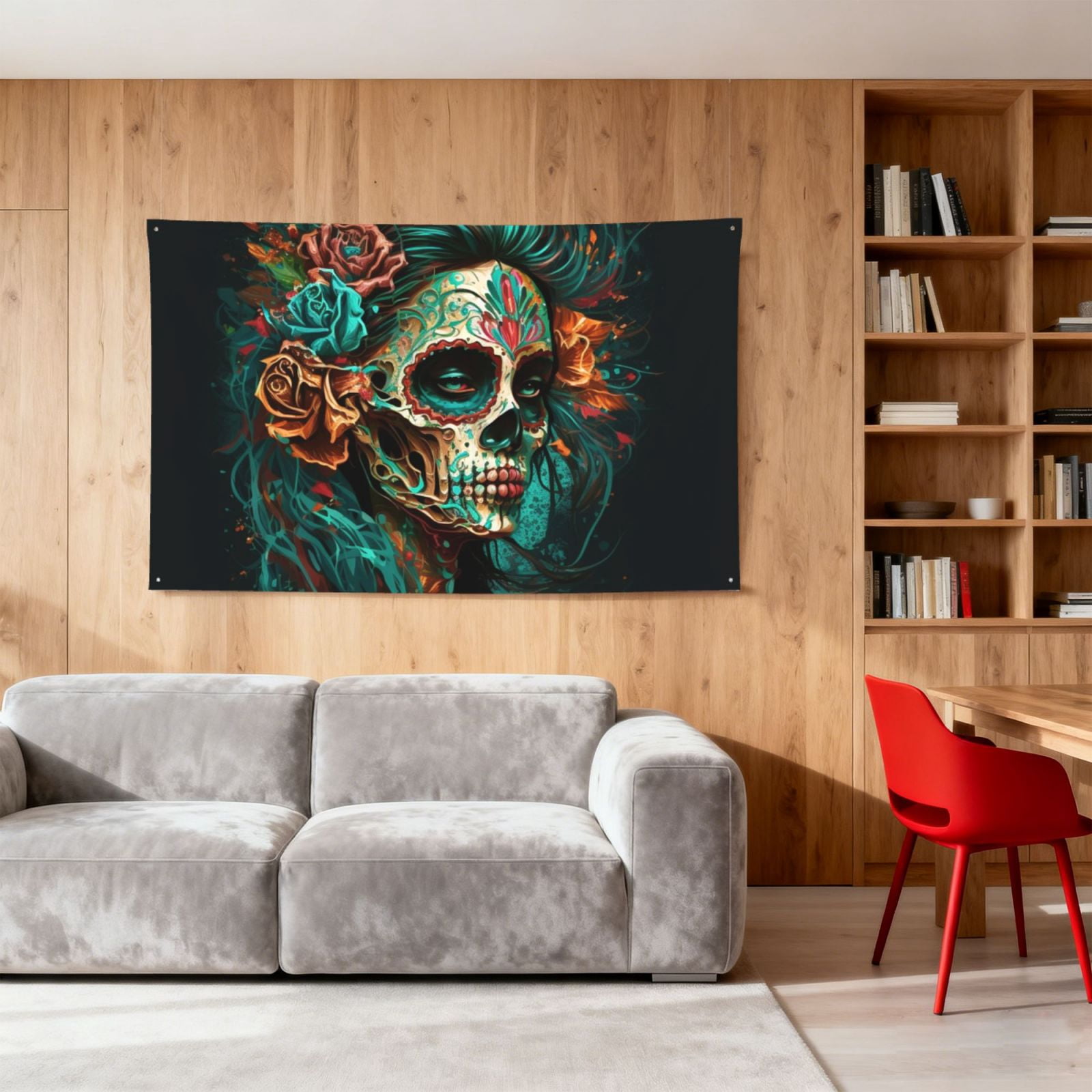 Sugar Skull Zombie Rose Four Hole Decorated Banner Flag for Garden Yard Home Decoration Indoor Outdoor 4x6 Ft