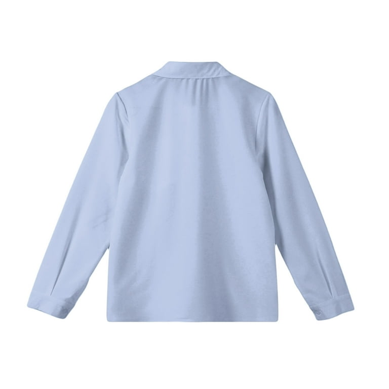 Girls Long Sleeve Button Down Shirt Classic Collared School Uniform Blouse  with Front Pocket for Kids Teens - Walmart.com