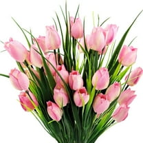 Topboutique Artificial Tulips Fake Flowers 6 Bundles 30 Heads Faux Plastic Plants UV Resistant Silk Fabric Tulip for Home Outside Garden Porch Window Farmhouse Decor (Light Pink)