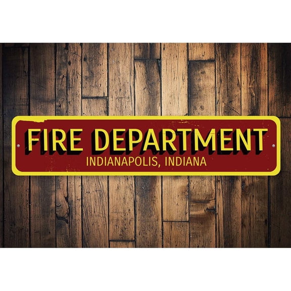 Fire Department City State Novelty Sign, Metal Wall Decor - 4x18 inches