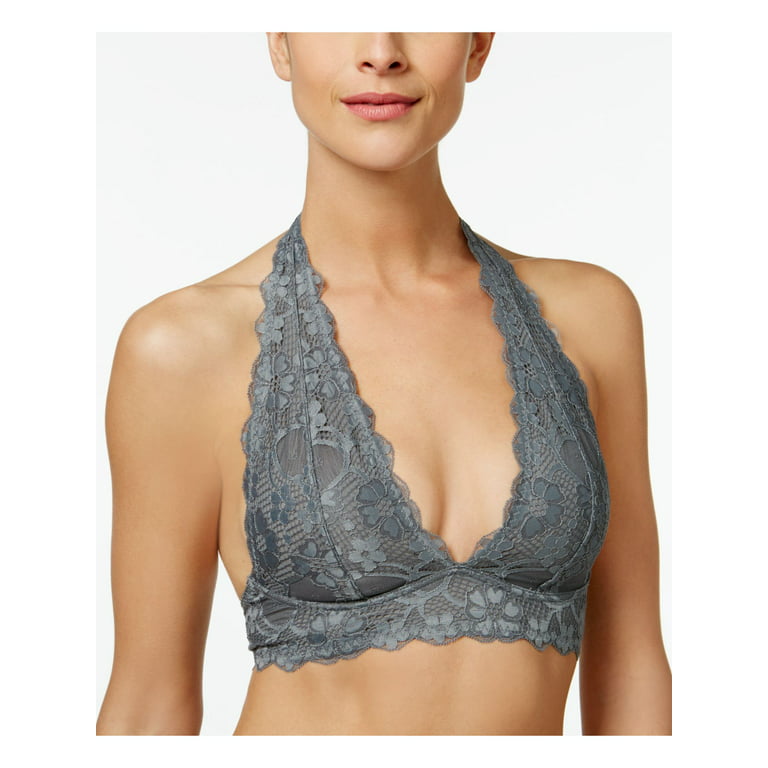 Free People Womens Gray Galloon Lace Halter Bra XS 