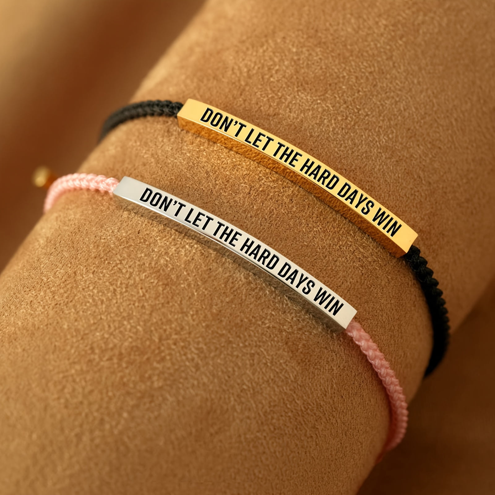 Dont Let The Hard Days Win Bracelet for Women Men Handmade Braided Adjustable Wrap Stainless Steel Tube Inspirational Bracelets Gifts for  Christmas, Halloween Gift,White-Golden