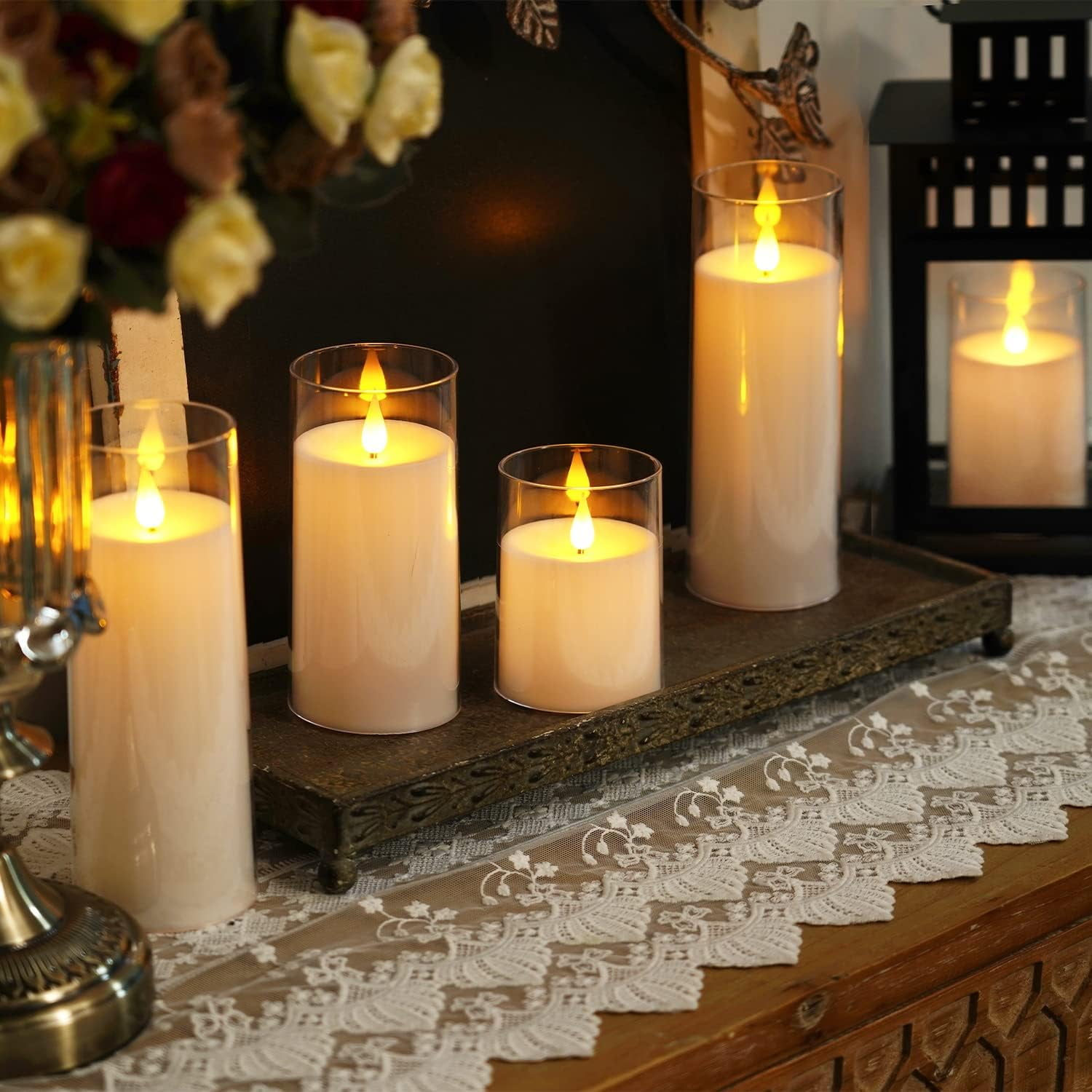Homemory Flameless Pillar Candles Modern Battery Operated Acrylic LED with Remote Control and Timer Set of 5