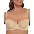 thumbnail image 3 of Deyllo Women's Push up Lace Sexy Bras Plus Size Unpadded Unlined 1/2 Half Cup Underwire Support Embroidery Balconette Bra,Nude 40C, 3 of 7