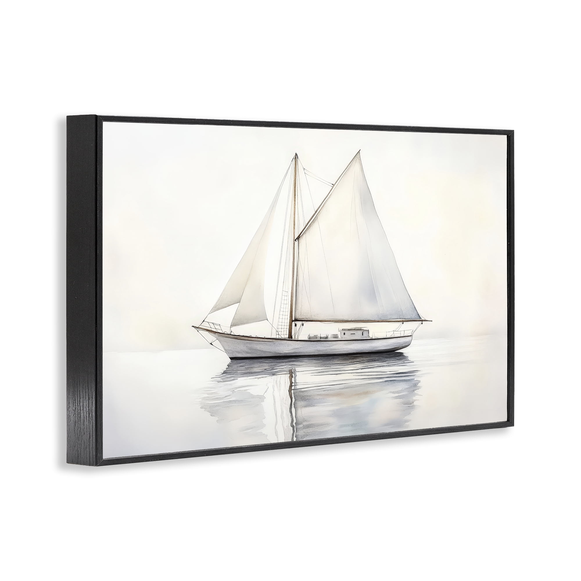 Stupell Industries Neutral Sailboat Reflection Black Framed Giclee Art, design by Petal Prints Design