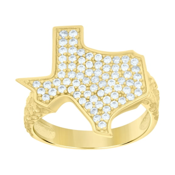 10kt Real Yellow Gold Mens Cubic-Zirconia Texas Map Ring