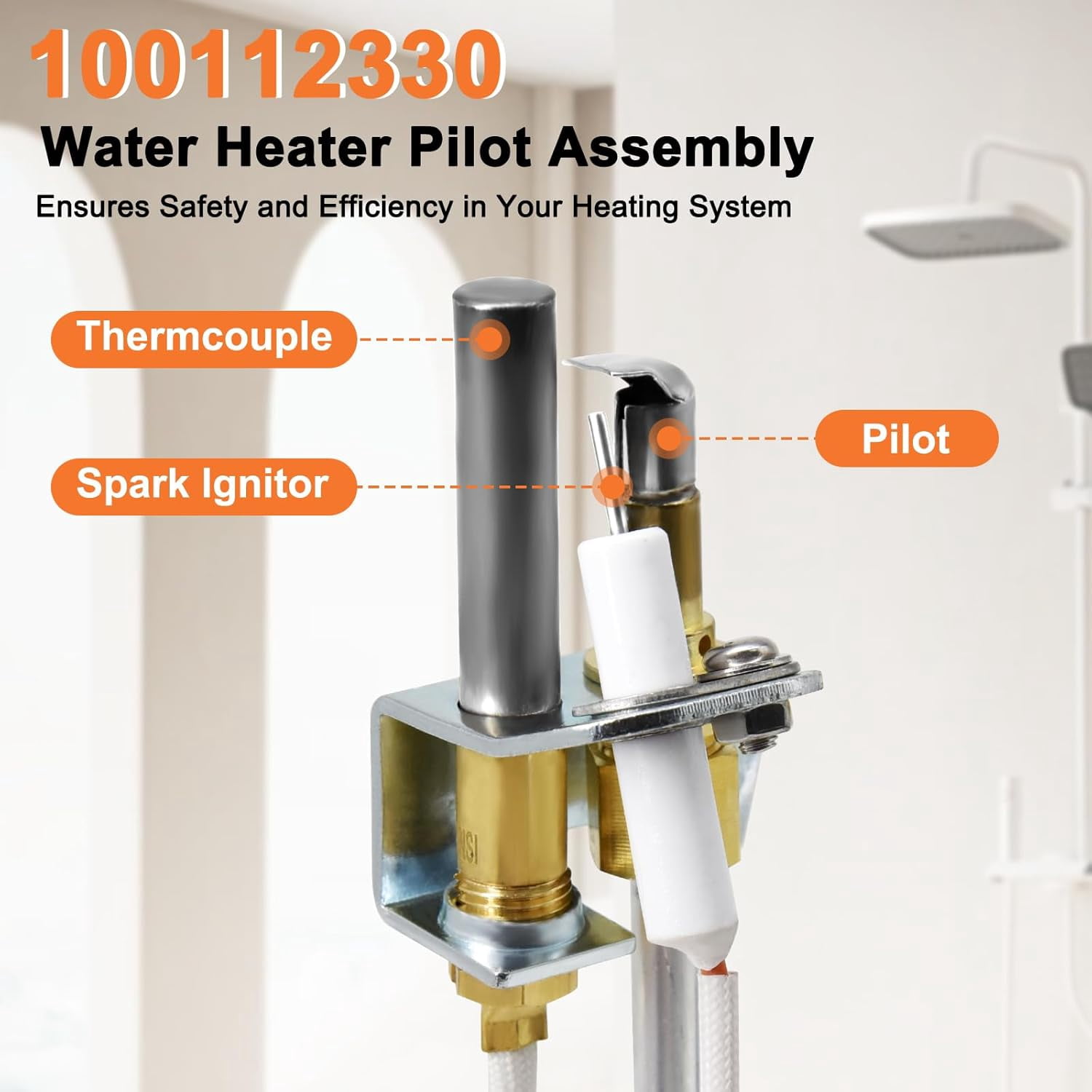 100112330 Water Heater Pilot Assembly, Replace 9007876 Thermopile, Compatible with 300 301 Series Whirl-pool Water Heater Parts
